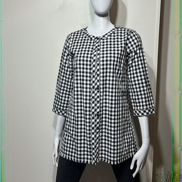 LIKE NEW 100% cotton Black/white gingham BLOUSE/SHIRT/JACKET - Picture 1 of 9